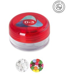 Kulatá plastová nádoba v 10 barvách a se 2 možnostmi Mints a Sweets.