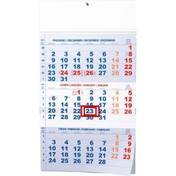 Nástěnný kalendář A3 - Tříměsíční - s mez. svátky - modrý