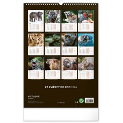 Nástěnný kalendář Za zvířaty do zoo 2024, 33 x 46 cm