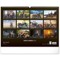 Nástěnný kalendář Girls a Bikes 2024, 48 x 33 cm