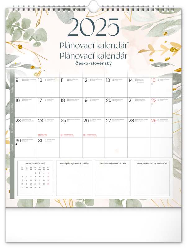 Nástěnný plánovací kalendář Květy 2024, 30 x 34 cm
