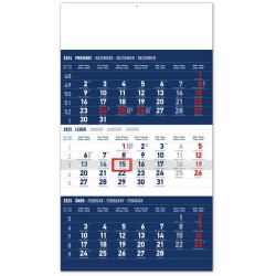 Nástěnný kalendář 3měsíční standard modrý - s českými jmény 2024, 29,5 x 43 cm