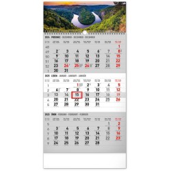 Nástěnný kalendář 3měsíční Krajina šedý - s českými jmény 2024, 29,5 x 43 cm