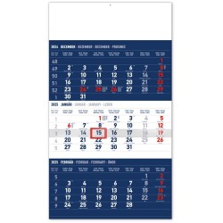Nástenný kalendár 3-mesačný štandard modrý - so slovenskými menami 2024, 29,5 x 43 cm