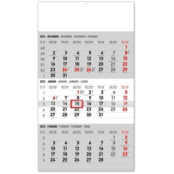 Nástenný kalendár 3-mesačný štandard šedý - so slovenskými menami 2024, 29,5 x 43 cm