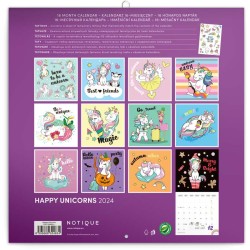 Poznámkový kalendář Šťastní jednorožci 2024, 30 x 30 cm