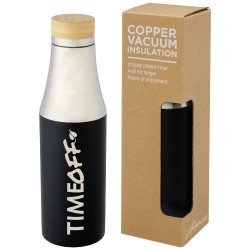 Nerezová termo láhev o objemu 540 ml s měděnou vakuovou izolací a bambusovým víčkem Hulan