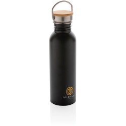 Moderní nerezová lahev s bambusovým uzávěrem