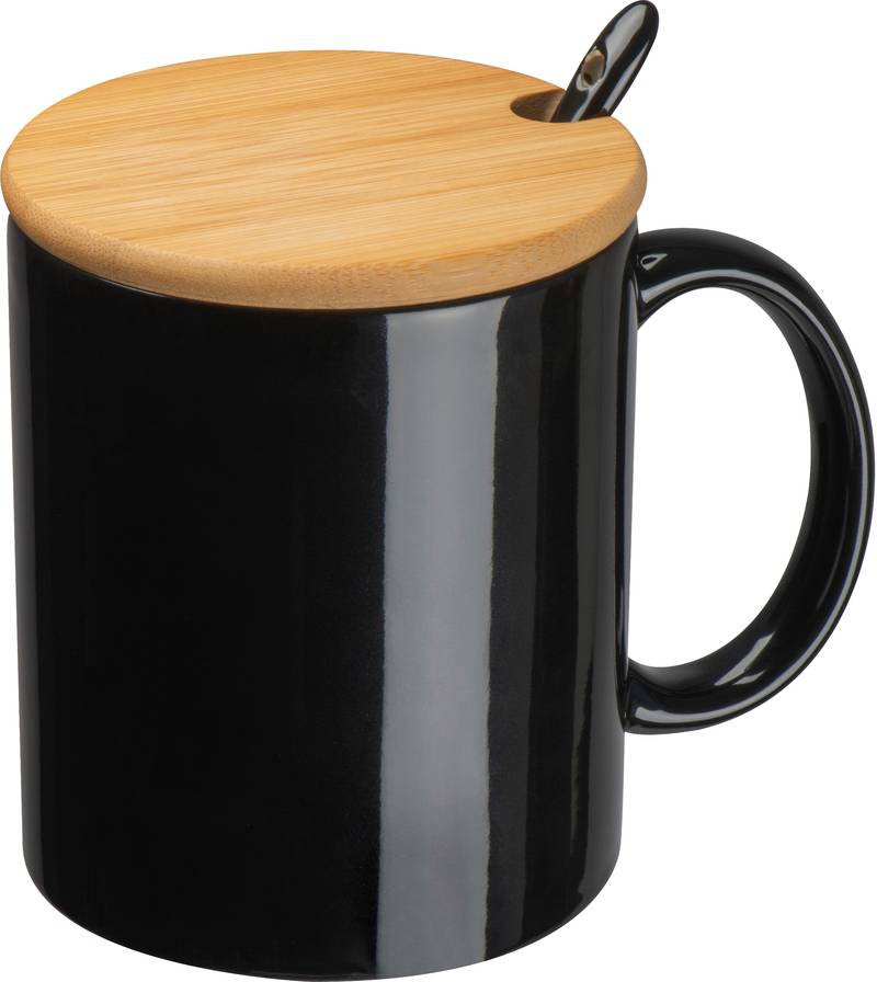 Keramický hrnek se lžičkou a bambusovým víčkem