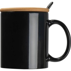 Keramický hrnek se lžičkou a bambusovým víčkem