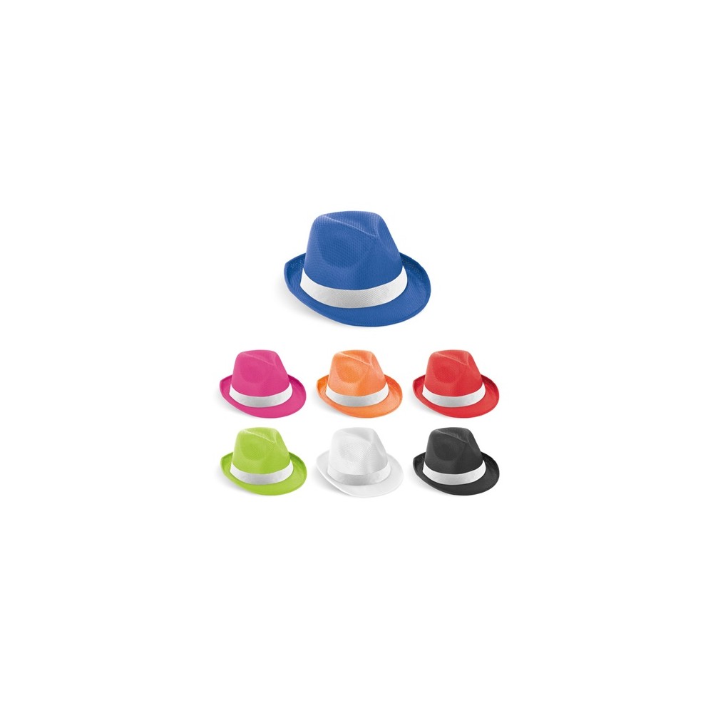 MANOLO POLI. Klobouk z PP s bílou polyesterovou stuhou