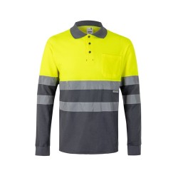 VL PLUTO LARGE. Dvoubarevná piké polokošile (150 g/m²) s dlouhým rukávem z bavlny (55 %) a polyesteru (45 %)