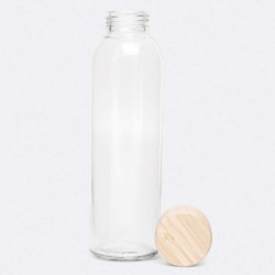 Skleněná láhev DEEPLY: šroubovatelné bambusové víčko, kapacita cca. 500 ml