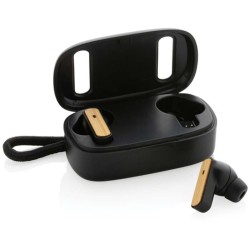 TWS sluchátka z RCS recykl. plastu a FSC bambusu