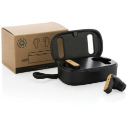 TWS sluchátka z RCS recykl. plastu a FSC bambusu