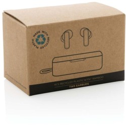 TWS sluchátka z RCS recykl. plastu a FSC bambusu