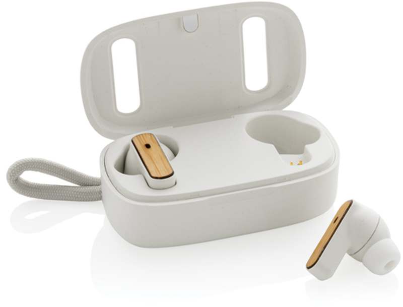 TWS sluchátka z RCS recykl. plastu a FSC bambusu