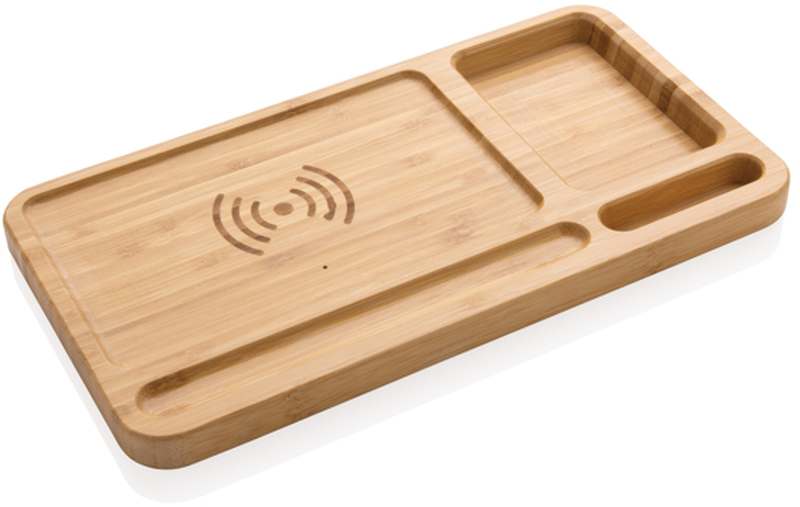 Stolní organizér z FSC bambusu s bezdrátovou nabíječkou 10W