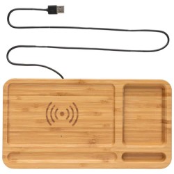Stolní organizér z FSC bambusu s bezdrátovou nabíječkou 10W