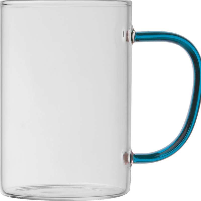 Skleněný hrnek s barevným uchem