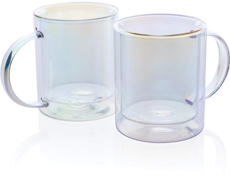 Dvoustěnný galvanicky pokovený skleněný hrnek