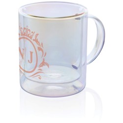 Dvoustěnný galvanicky pokovený skleněný hrnek