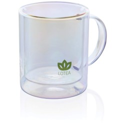 Dvoustěnný galvanicky pokovený skleněný hrnek