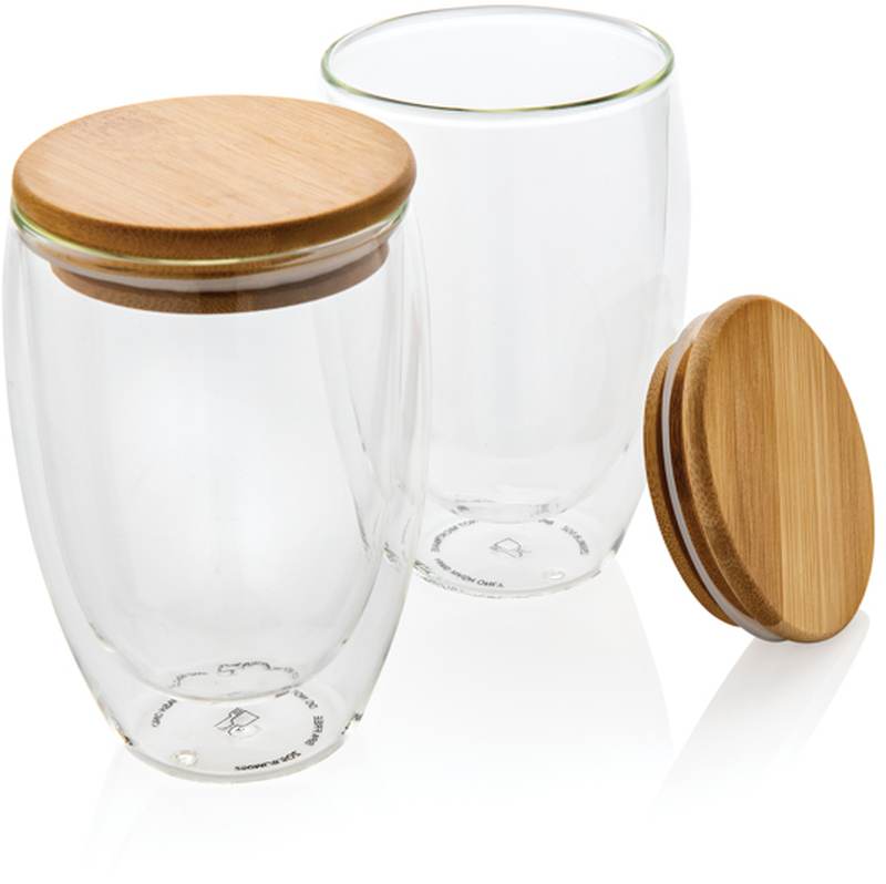 Sklenice s bambusovým víčkem 2ks 350ml