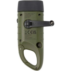 Helios svítilna na solární dynamo z recyklovaného plastu s karabinou