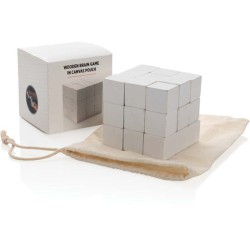 Dřevěný hlavolam v pytlíku