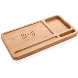 Bambusový stolní organizér s bezdrátovým nabíjením