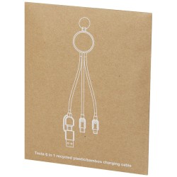 Nabíjecí kabel z recyklovaného plastu/bambusu 6 v 1 s kroužkem na klíče Tecta