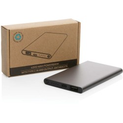 Powerbanka 4000mAh s USB C z RCS recykl. plastu a hliníku