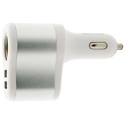 Nabíječka do auta se dvěma USB výstupy a zásuvkou na zapalovač