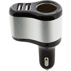 Nabíječka do auta se dvěma USB výstupy, černo-stříbrná