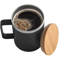 LAUDA. Hrnek z 90% recyklované nerezové oceli s bambusovým víčkem