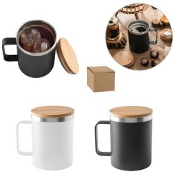 LAUDA. Hrnek z 90% recyklované nerezové oceli s bambusovým víčkem