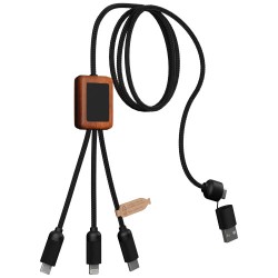 Nabíjecí kabel 3v1 z rPET se svítícím logem a kulatým dřevěným pouzdrem