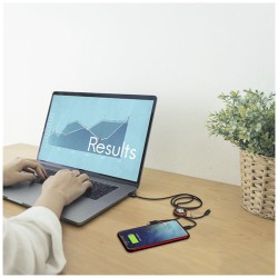 Nabíjecí kabel 3v1 z rPET se svítícím logem a kulatým bambusovým pouzdrem SCX.design C36