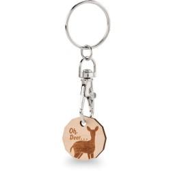 Dřevěná klíčenka s potištěným nebo vyrytým designem.