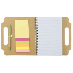 Kartonová složka s poznámkovým blokem, lepícími papírky a propiskou s okrajem