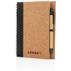 Korkový poznámkový blok s kroužkovou vazbou a perem