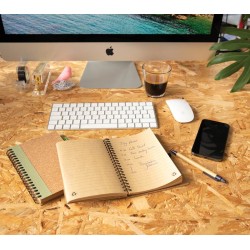 Korkový poznámkový blok s kroužkovou vazbou a perem