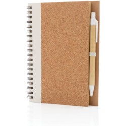 Korkový poznámkový blok s kroužkovou vazbou a perem