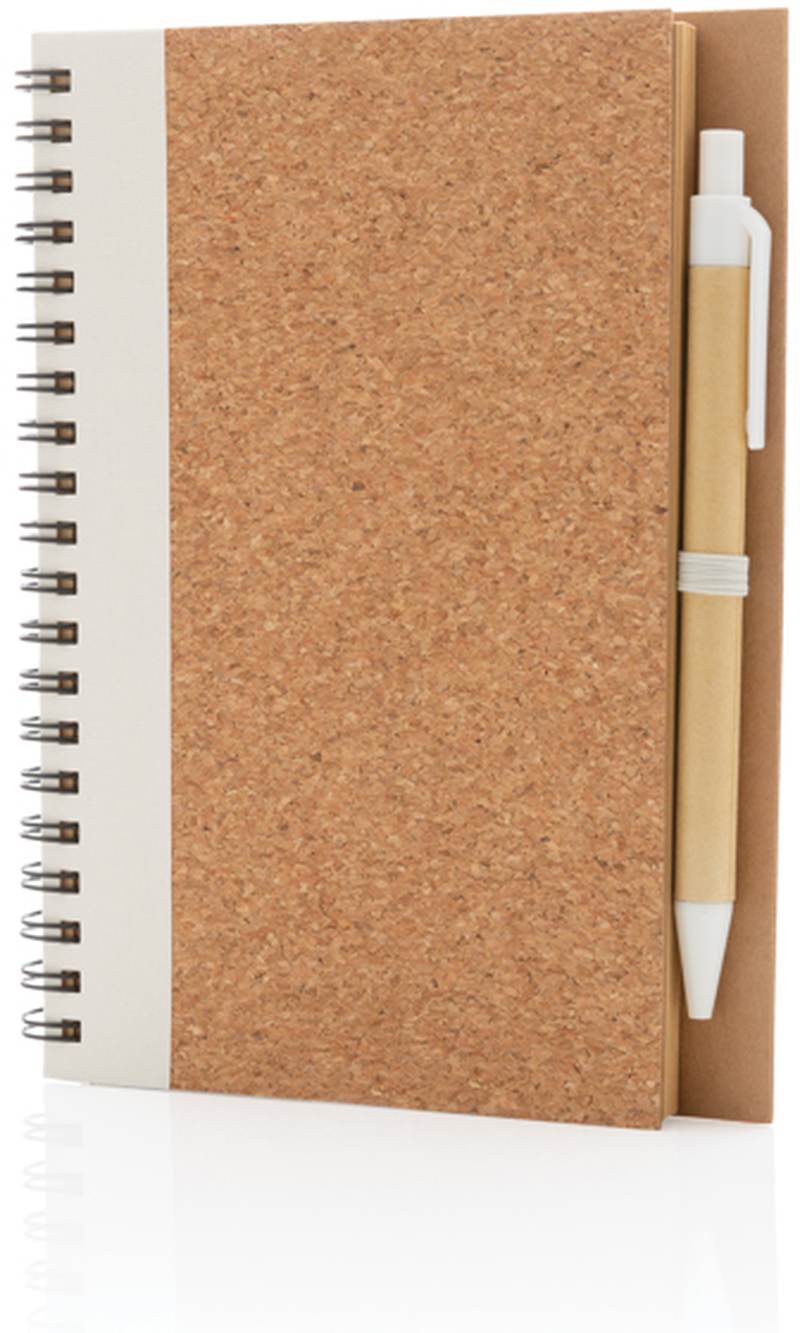 Korkový poznámkový blok s kroužkovou vazbou a perem