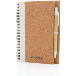 Korkový poznámkový blok s kroužkovou vazbou a perem