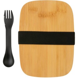 Nerezová krabička na jídlo s bambusovým víkem a příborem