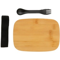 Nerezová krabička na jídlo s bambusovým víkem a příborem