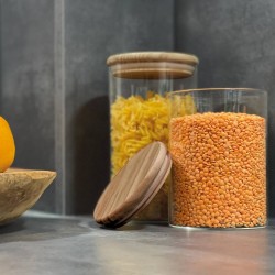 Dóza z borosilikátového skla s víčkem z borovice, 700 ml