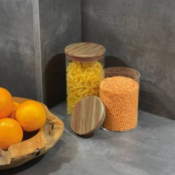 Dóza z borosilikátového skla s víčkem z borovice, 1000 ml